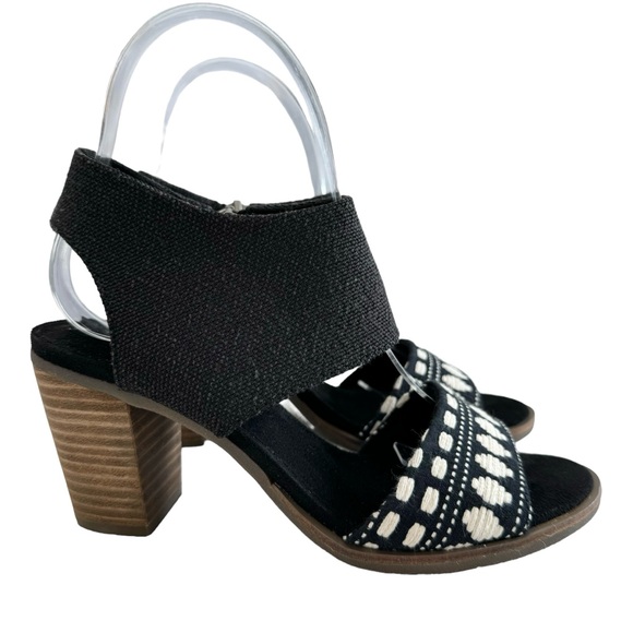 NWOT Toms Majorca Cutout Black Yarn Dye/ Global Woven Block Heel Sandals Size 5 - Picture 3 of 16
